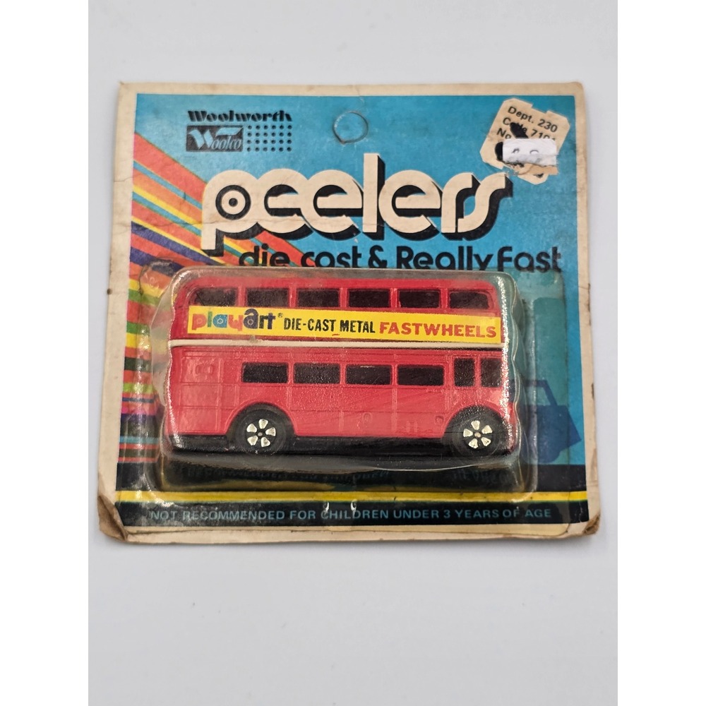 Vintage Playart Peelers Die-Cast Red Double Decker Bus Woolworth Woolco Sealed